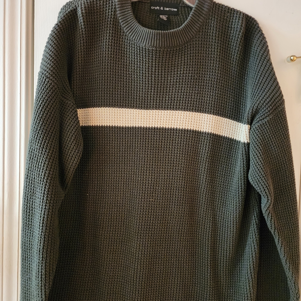 Croft & Barrow Men's Dark Olive Sweater with Khaki Stripe